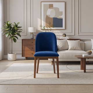 Sunvega Navy Blue Velvet Dining Chair Set of 2 with Solid Wood Legs