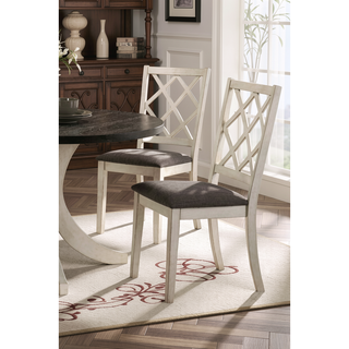 Sunvega Antique White Solid Wood Side Chairs with Gray Fabric Cushioned Seats