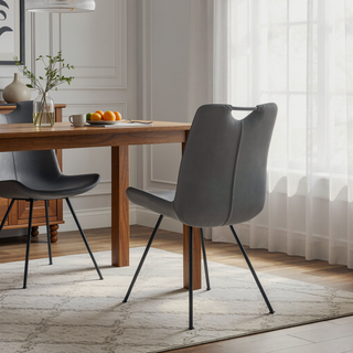 Sunvega Modern Dining Chairs with Gray Faux Leather Upholstery and Tall Curved Backs - Set of 2