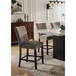 Sunvega Gray Fabric Upholstered Dining Bench with Wire-Brushed Finish