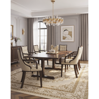 Sunvega Traditional Solid Beech Wood Dining Armchair with Faux Leather and Velvet