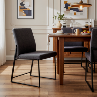Sunvega High Back Padded Upholstered Dining Chair Set of 2 in Black Steel Frame