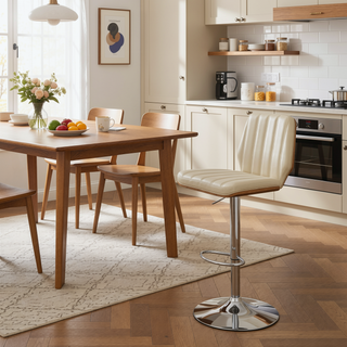 Sunvega Adjustable Swivel Cream Faux Leather Bar Stool with Walnut Back