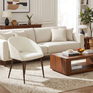 Sunvega Renee Contemporary Chair with Cream Velvet Upholstery and Copper Metal Legs