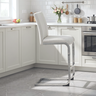 Sunvega Upholstered Bar Stools with L Shape Legs and Metal Footrest Set of 4