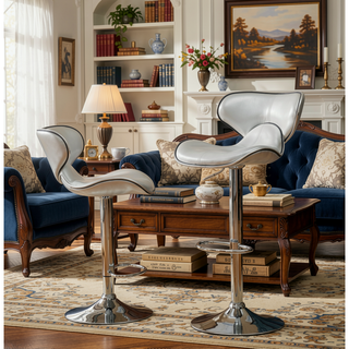 Sunvega Adjustable Swivel Barstool Set with Chrome Base and Faux Leather Seat