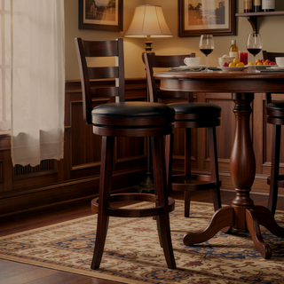 Sunvega Dark Cherry Finish Bar Chair with 360-Degree Swivel and Comfortable Footrest