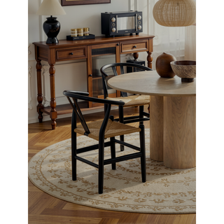 Sunvega Mid-Century Modern Black Rubberwood Dining Chairs with Curved Backrest
