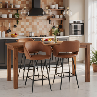 Sunvega Contemporary Counter Stool with Black Metal Legs and Brown Faux Leather