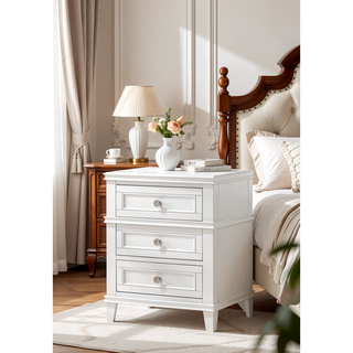 Sunvega White 3 Drawer Nightstand with USB Charging Port and Storage