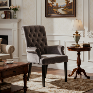 Sunvega Norwich Sand Upholstered Dining Arm Chair with Button-Tufted Back and Nailhead Trim