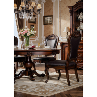 Sunvega Traditional Walnut Solid Wood Dining Chairs with Dark Brown Leatherette Seats