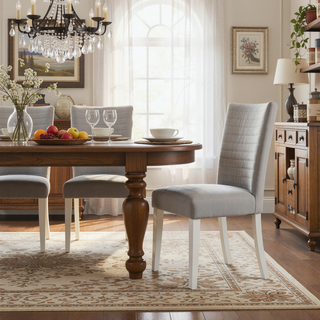 Sunvega Grey and White Tufted Back Side Chairs with Soft Velvet Upholstery and Hardwood Frame