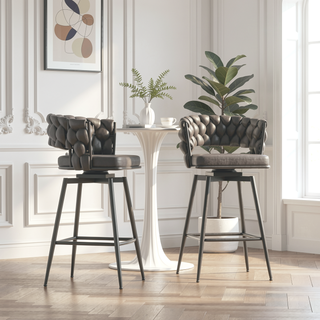 Sunvega Technical Leather Woven Swivel Bar Stools Set of 2 with Back and Footrest