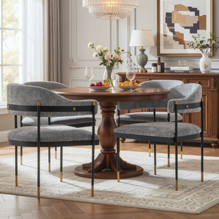 Sunvega Modern Dining Chair with Gold Accents and Luxurious Chenille Upholstery