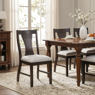 Sunvega Contemporary Espresso Slat Back Chairs with Upholstered Seat for Dining Room