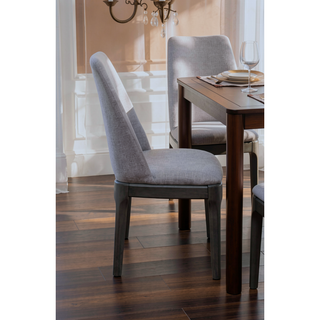 Sunvega Light Gray Linen Upholstered Armless Side Chair with Gray Oak Finish