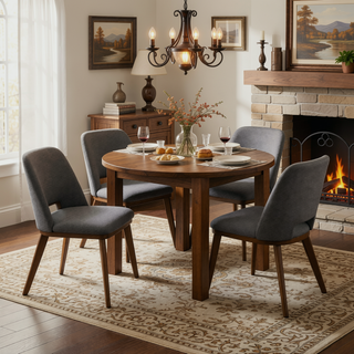 Sunvega Modern Blake Dark Grey Fabric Dining Chair Set of 2 with Walnut Wood Base