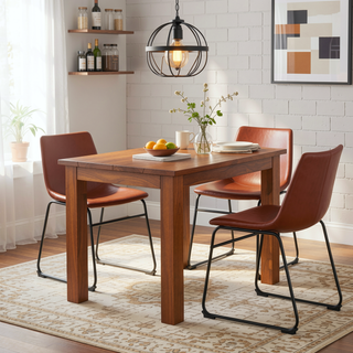 Sunvega Industrial Black Steel and Cognac Faux Leather Duke Side Chair Set of 2