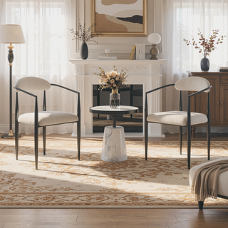 Sunvega Modern Dining Chairs Set of 2 with Round Boucle Backrest and Black Metal Legs