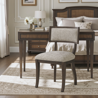 Sunvega Aged Brown Oak Upholstered Dining Chairs with Curved Legs (Set of 2)