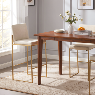 Sunvega Gold Steel and White Velvet Upholstered High Back Bar Stool Set of 2
