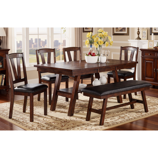 Sunvega Dark Walnut Wood Framed Dining Chairs with Faux Leather Cushion Seats