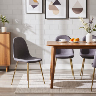 Sunvega Pebble Contemporary Chair with Gold Steel Frame and Charcoal Fabric - Set of 2