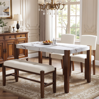 Sunvega 4 Piece Dining Table Set with 2 Upholstered Chairs and 1 Bench