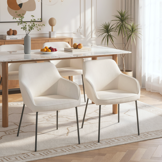 Sunvega Contemporary Black Metal and Cream Fabric Upholstered Dining Chair Set of 2