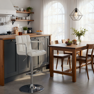 Sunvega Adjustable Height Bar Stool with Chrome Base and Faux Leather Upholstery