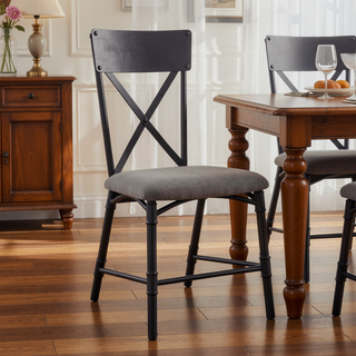 Sunvega Edina Gray Fabric and Oak Side Chair with X Back Frame Set of 2
