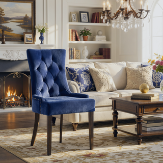 Sunvega Blue and Weathered Oak Tufted Upholstered Side Chairs with Nailhead Trim