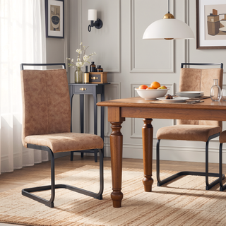 Sunvega Modern Technology Cloth High Back Upholstered Dining Chairs with Black Metal Legs