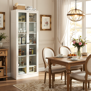 Sunvega Modern Kitchen Pantry Cabinet with Glass Doors and Adjustable Shelves for Living Room