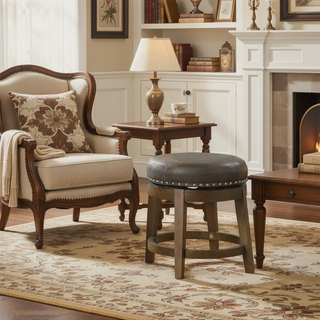 Sunvega Gray Faux Leather Swivel Stools with Nailhead Trim and Solid Wood Frame