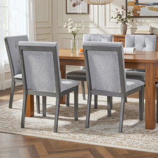 Sunvega Walnut Finish Modern Dining Chairs with Linen Blend Upholstery Set of 2