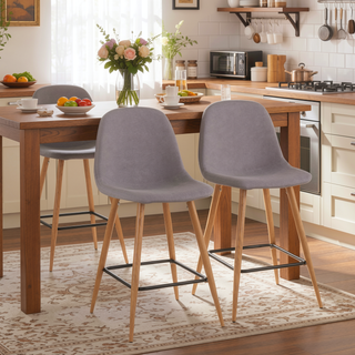 Sunvega Mid-Century Modern Counter Stool with Upholstered Seat and Natural Metal Legs
