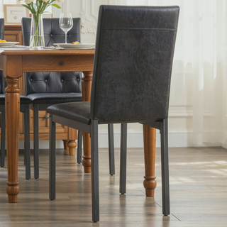 Sunvega Minimalist Mid-Century Inspired Black Leatherette Upholstered Side Chair Set of 2