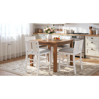 Sunvega Set of 2 Cream Upholstered Counter Height Chair with Footrest