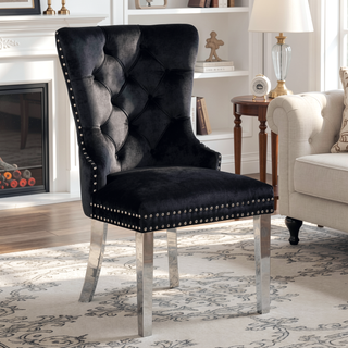 Sunvega Glam Style Wingback Dining Chairs with Upholstered Seat and Crystal-like Acrylic Buttons