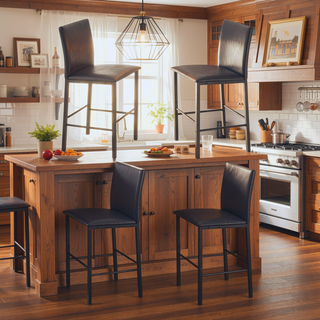 Sunvega Casual Counter Height Metal Frame Dining Chairs with Faux Leather Upholstery