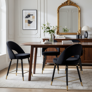 Sunvega Black Open Back Counter Height Stools with Gold Accents for Bar Seating