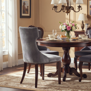 Sunvega Set of 2 Gray Traditional Dining Chairs with Luxurious Velvet Upholstery