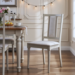 Sunvega Light Gray Finish Modern Wooden Upholstered Dining Chairs Set of 2