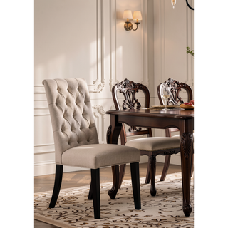 Sunvega Parsons Design Tan Linen Upholstered Side Chair with Vintage Black Finish