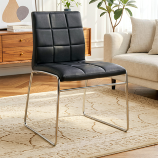 Sunvega Contemporary Black Leatherette High Chairs with Chrome Legs Set of 2