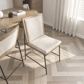Sunvega Contemporary Oak Beige Upholstered Dining Side Chairs with Metal Legs