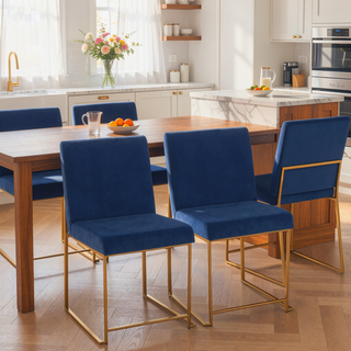 Sunvega Gold and Blue Velvet Upholstered High Back Dining Chairs Set of 2