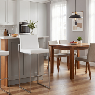 Sunvega Contemporary High Back Barstool Set of 3 with Velvet Upholstery and Metal Frame